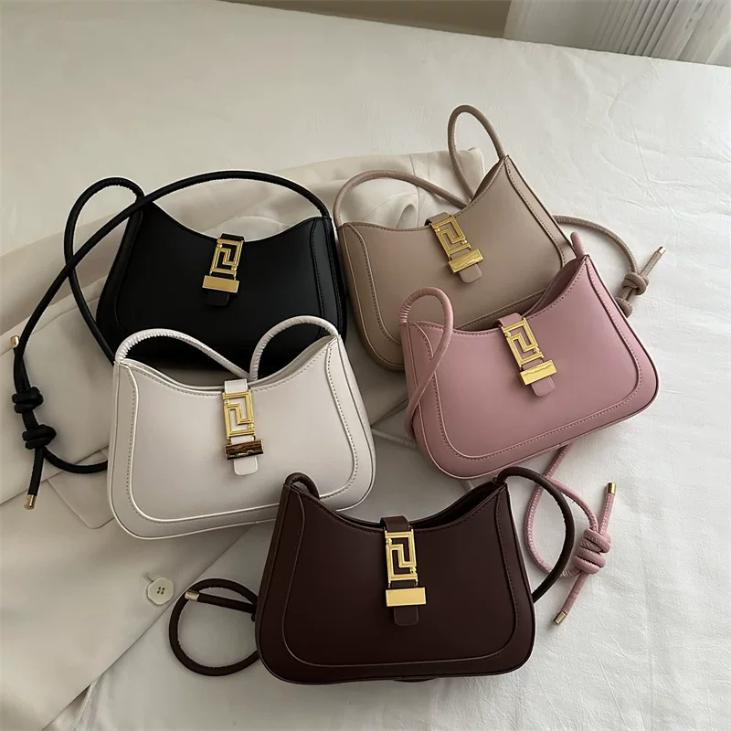 Solid Colour Lock Buckle Bag